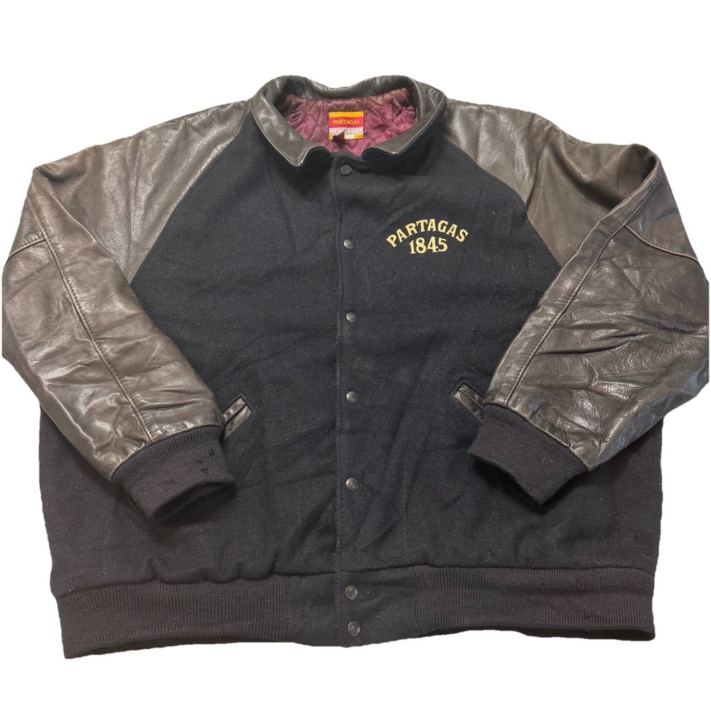 Vintage Partagas 1845 Wool Leather Varsity Jacket USA Made XXL 80s 90s Lined